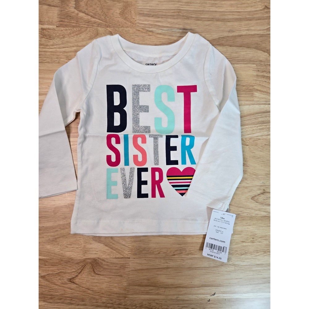 Carters Toddler Girls Best Sister Ever Long Sleeve Graphic Tee Ivory 18M NWT